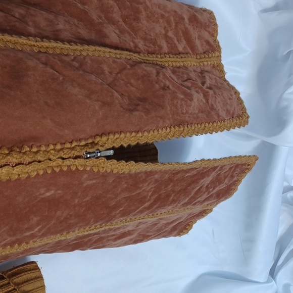 Vintage 70s Knit/velvet Coat/sweater Penny Lane Embroidered, dual zip - Picture 5 of 8